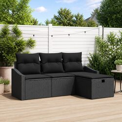Outdoor Sofa Set 4 Piece Garden Furniture Poly Rattan Black Modular Lounge