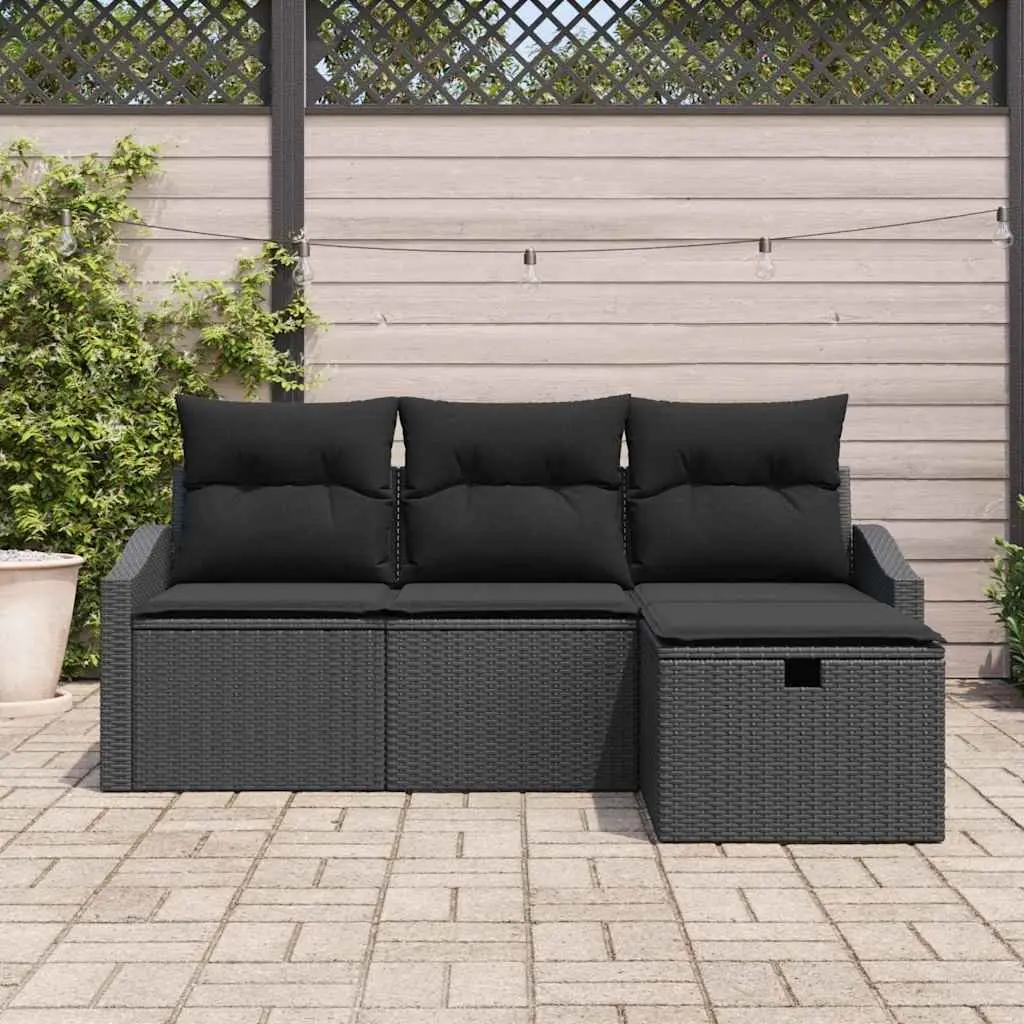Outdoor Sofa Set 4 Piece Garden Furniture Poly Rattan Black Modular Lounge