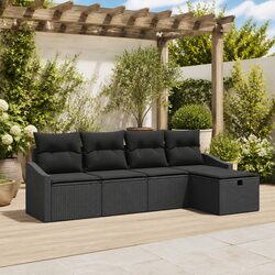 Outdoor Sofa Set 6 Piece Poly Rattan Garden Furniture Black Modular Seating