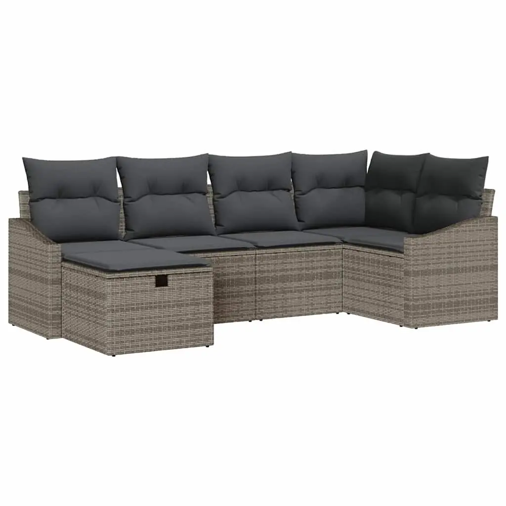 Outdoor Sofa Set Modern Garden Furniture 7 Piece Grey Poly Rattan with Cushions