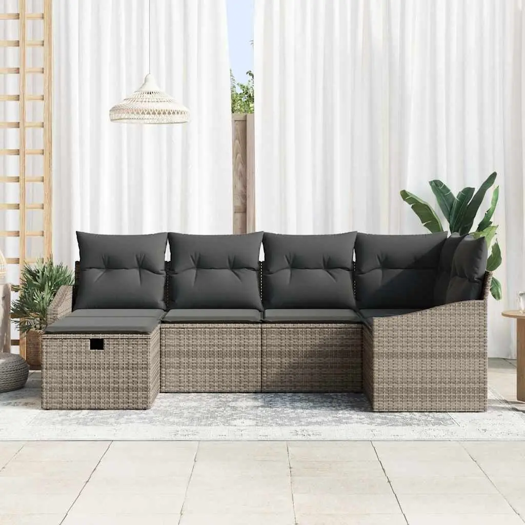 Outdoor Sofa Set Modern Garden Furniture 7 Piece Grey Poly Rattan with Cushions