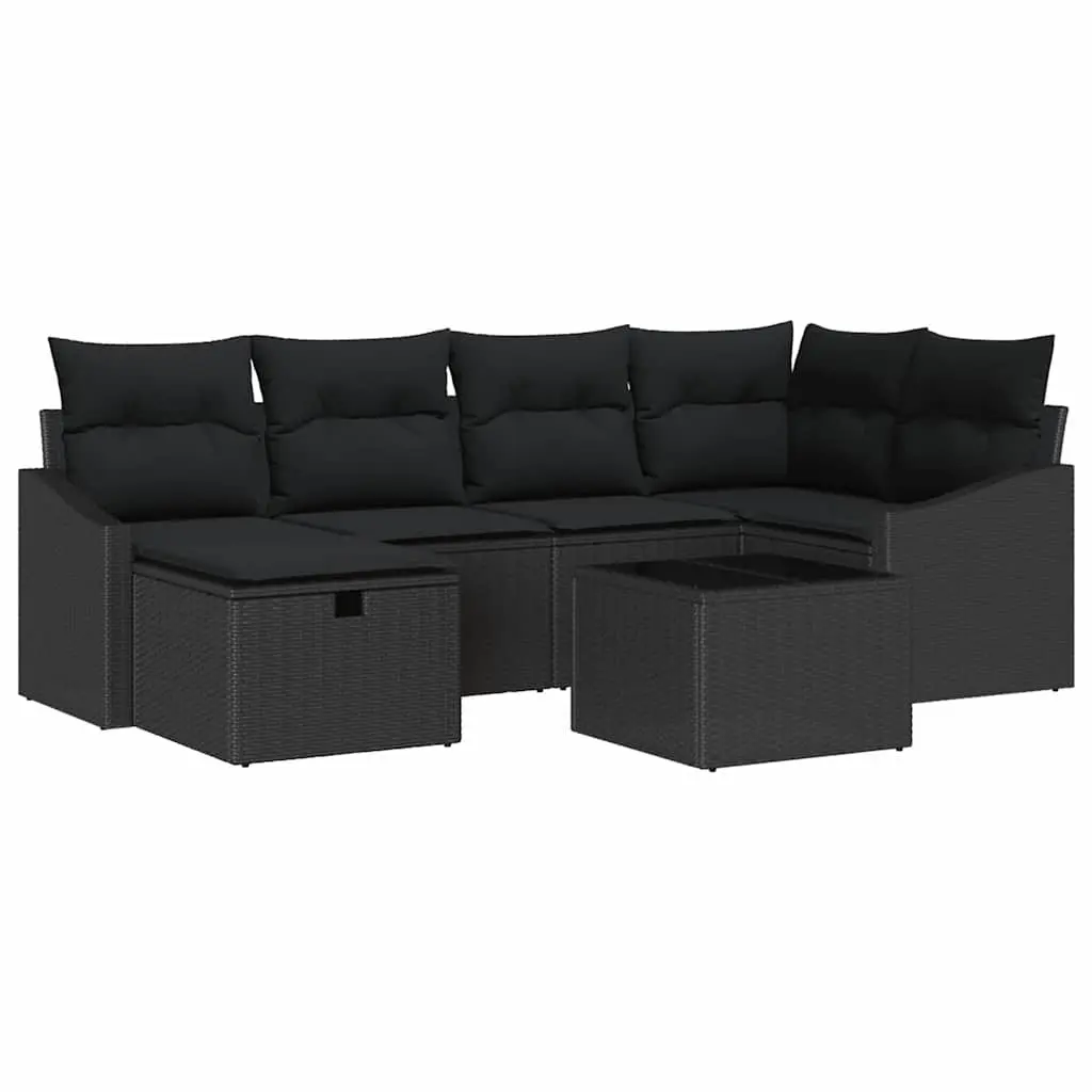 Outdoor Sofa Set Modern Black Poly Rattan 7 Piece Garden Patio Furniture