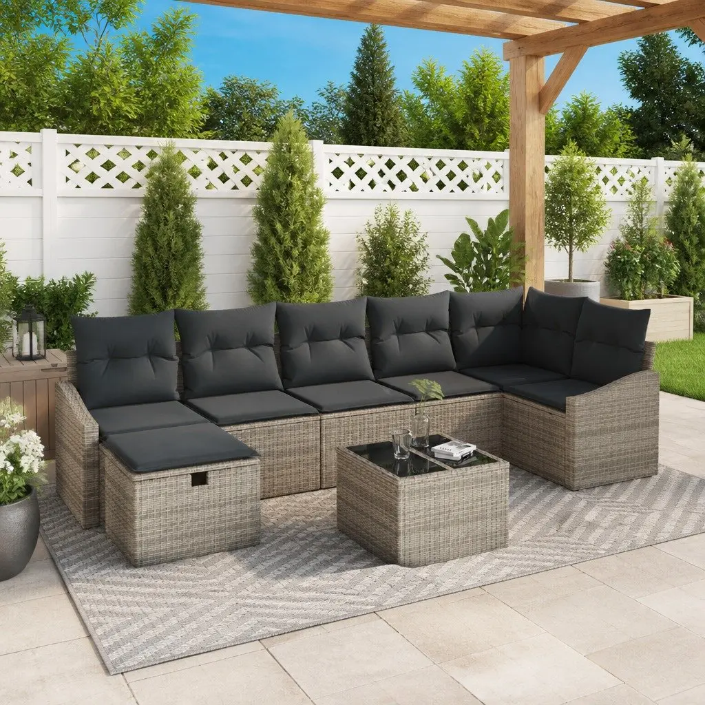 Outdoor Sofa Set Modular Grey Poly Rattan 8 Pieces