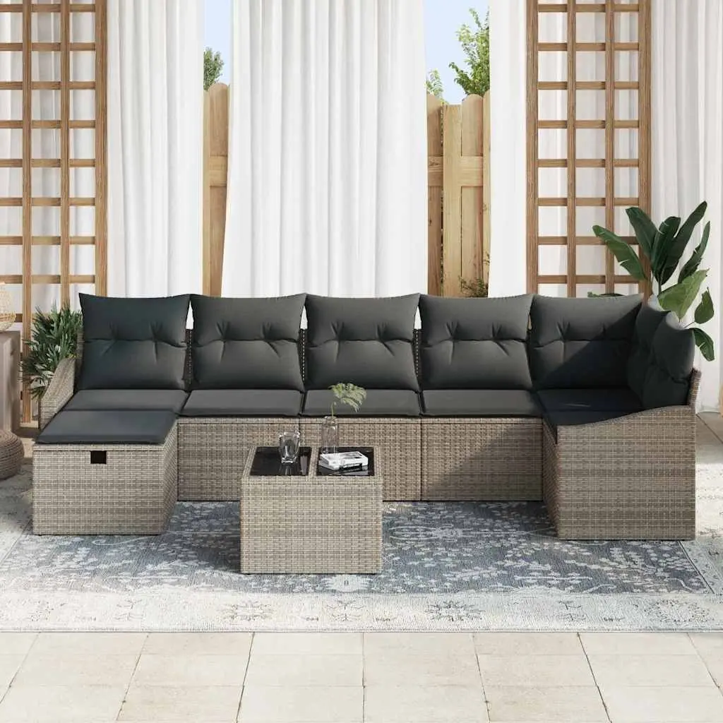Outdoor Sofa Set Modular Grey Poly Rattan 8 Pieces