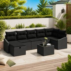 Outdoor Sofa Set 8 pcs Black Poly Rattan Modular Garden Patio Seating with