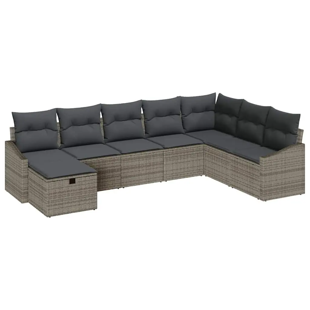 Outdoor Sofa Set 9 Piece Grey Poly Rattan Garden Patio Seating Modular Sectional