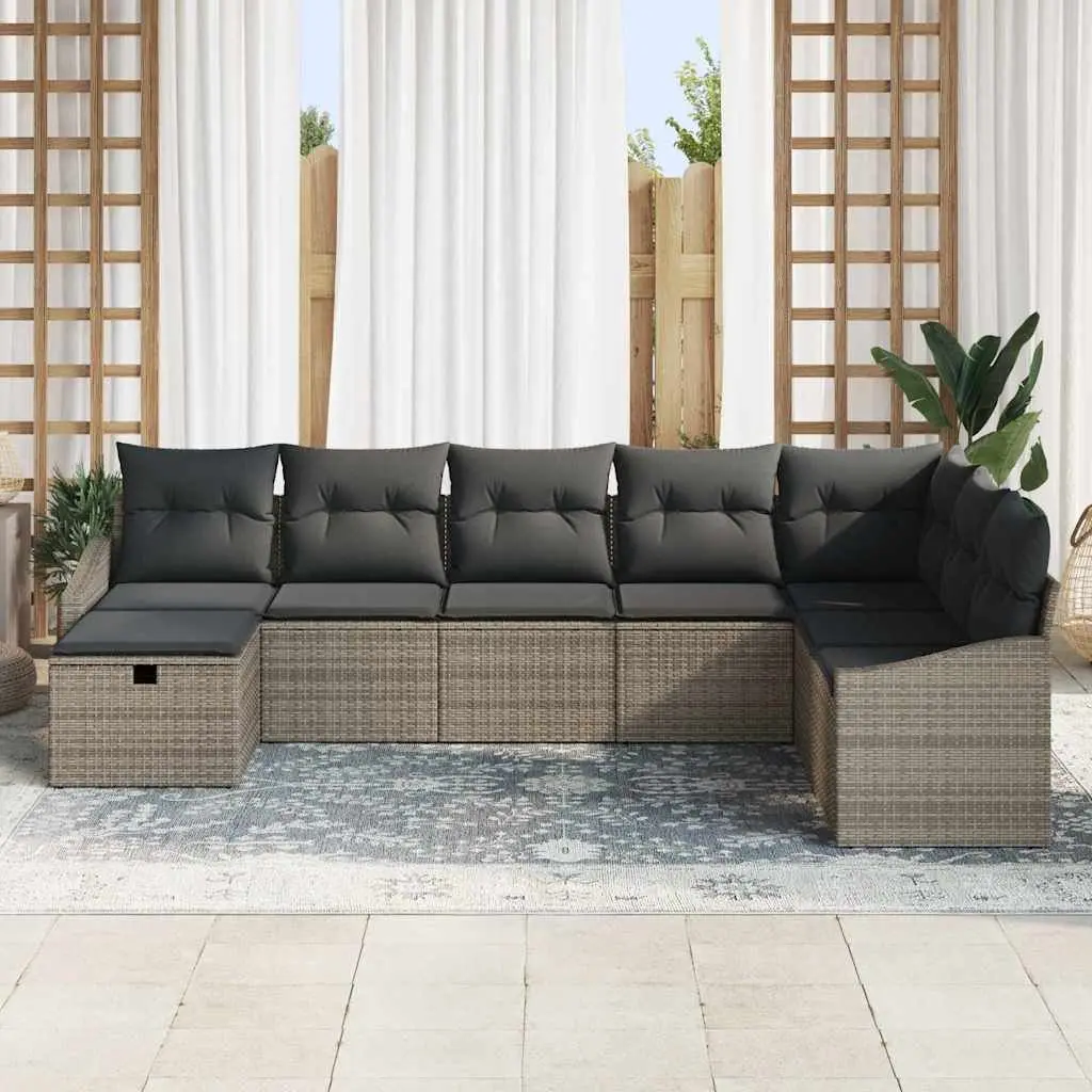 Outdoor Sofa Set 9 Piece Grey Poly Rattan Garden Patio Seating Modular Sectional
