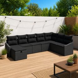 Outdoor Sofa Set 8 Piece Poly Rattan Garden Patio Seating Black Modular