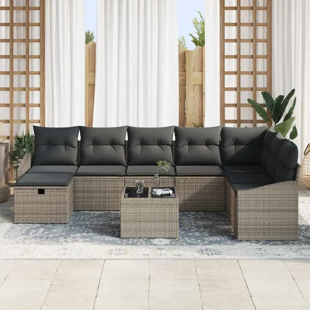 Outdoor Sofa Set 8 Pieces Grey Poly Rattan Garden Patio Modular Seating with