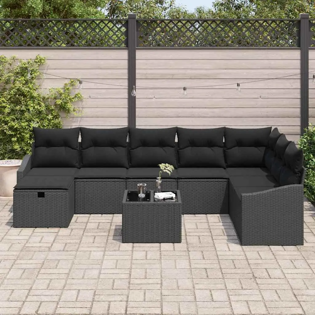 Outdoor Sofa Set Modular 8 Pieces Black Poly Rattan