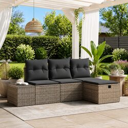 Outdoor Sofa Set 4 Pcs Grey Poly Rattan Garden Furniture Modular Seating