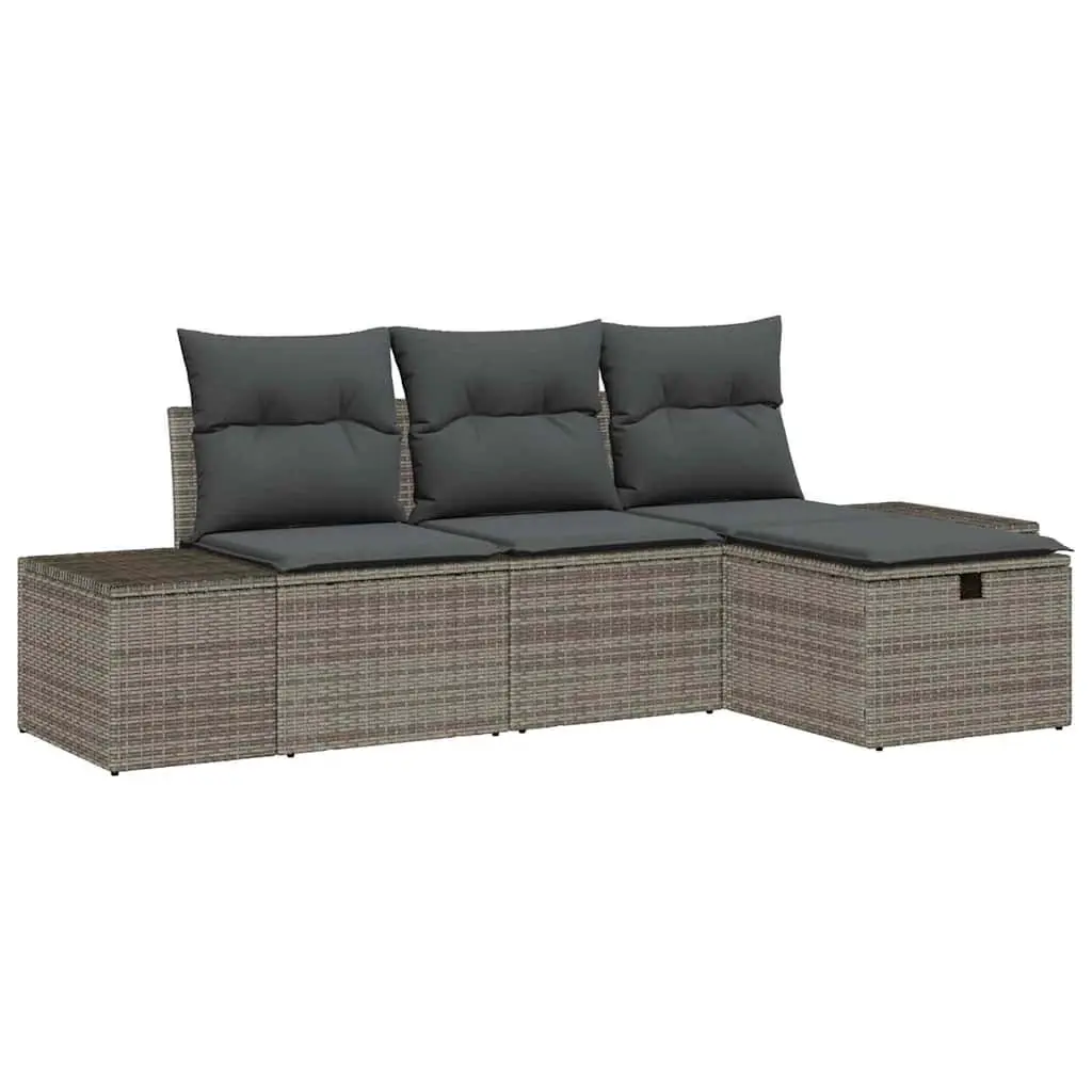 Outdoor Sofa Set 4 Pcs Grey Poly Rattan Garden Furniture Modular Seating