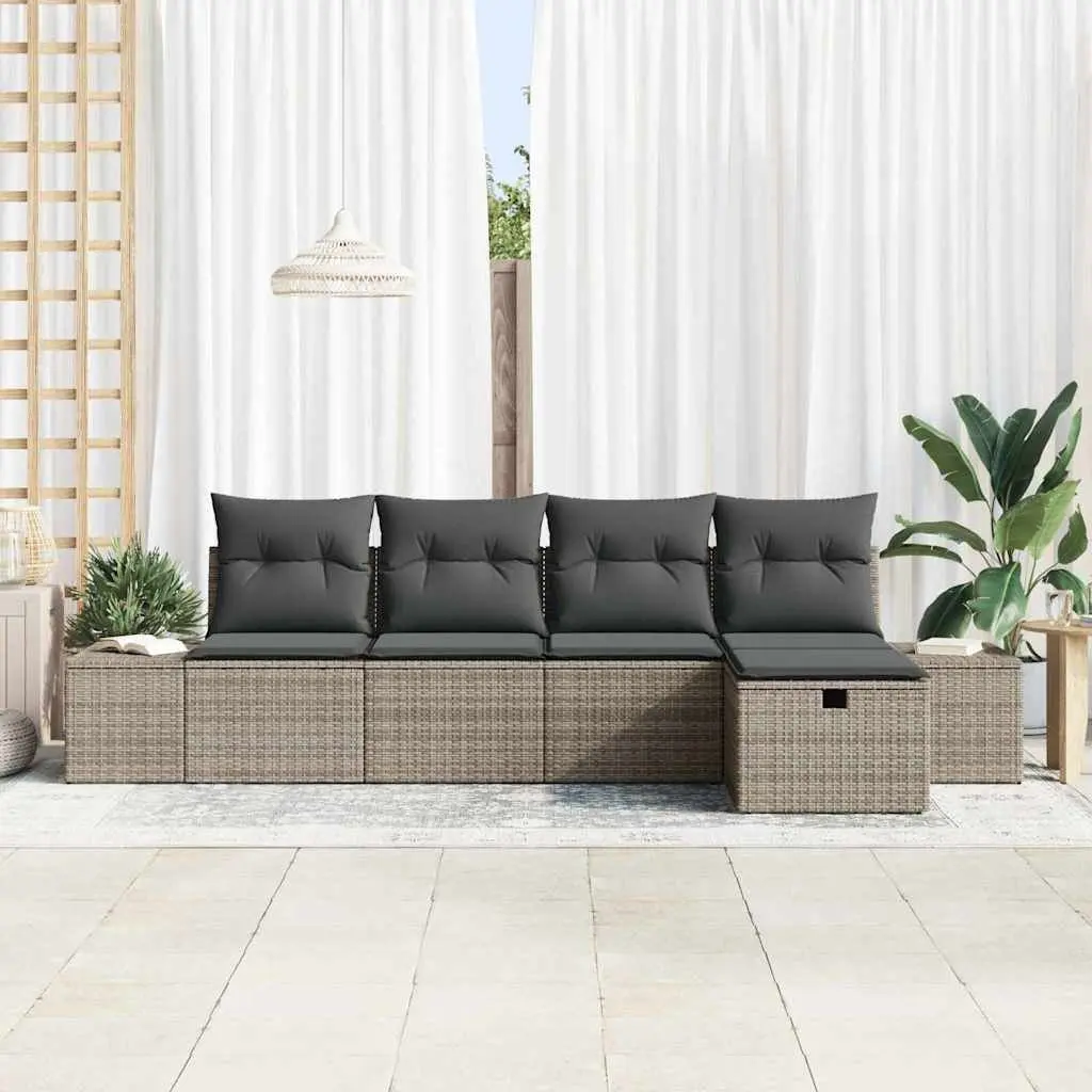 Outdoor Sofa Set 5 Pcs Grey Poly Rattan Garden Patio Furniture Modular Seating