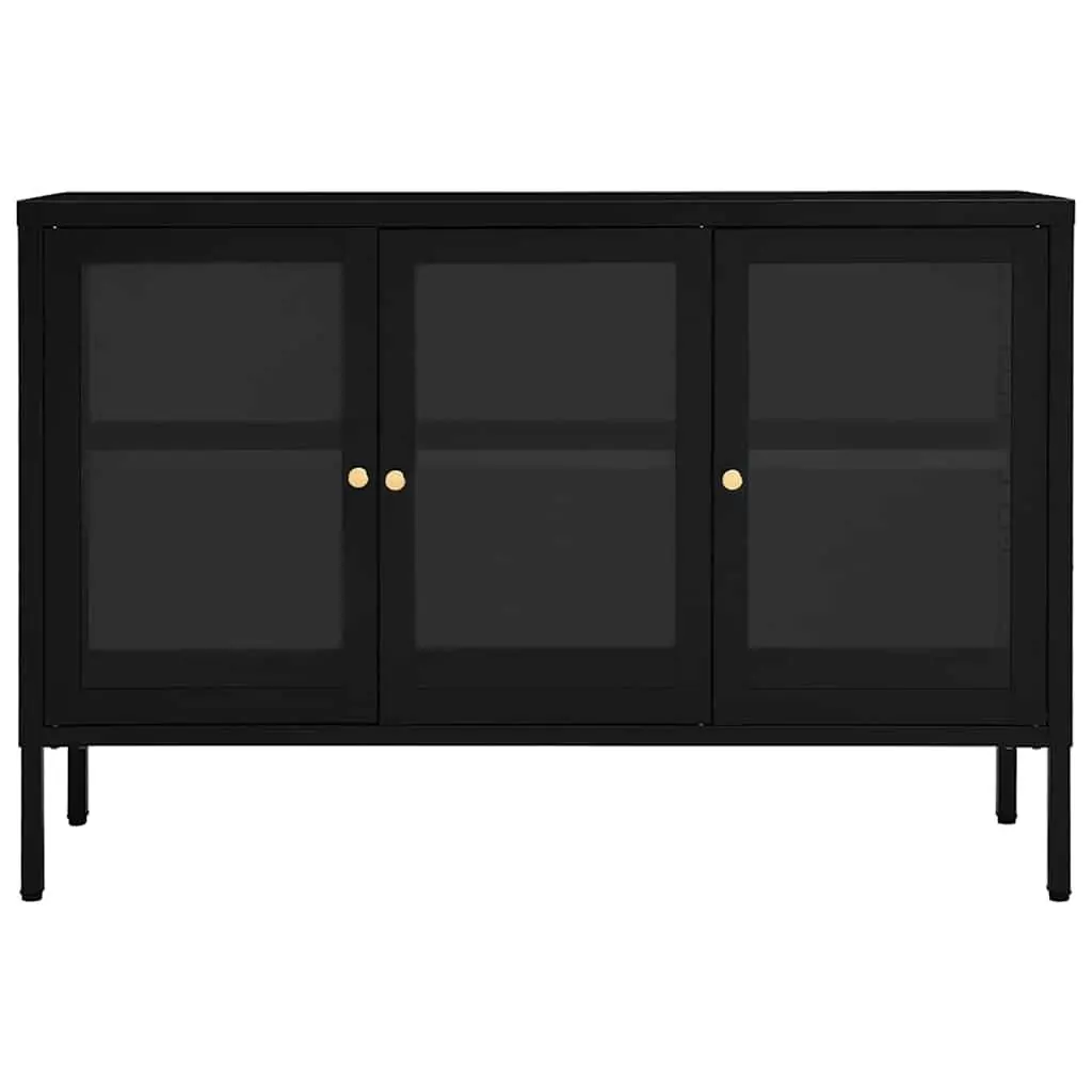 Sideboard Black Steel Frame Glass Door Storage Cabinet 105x35x70 cm