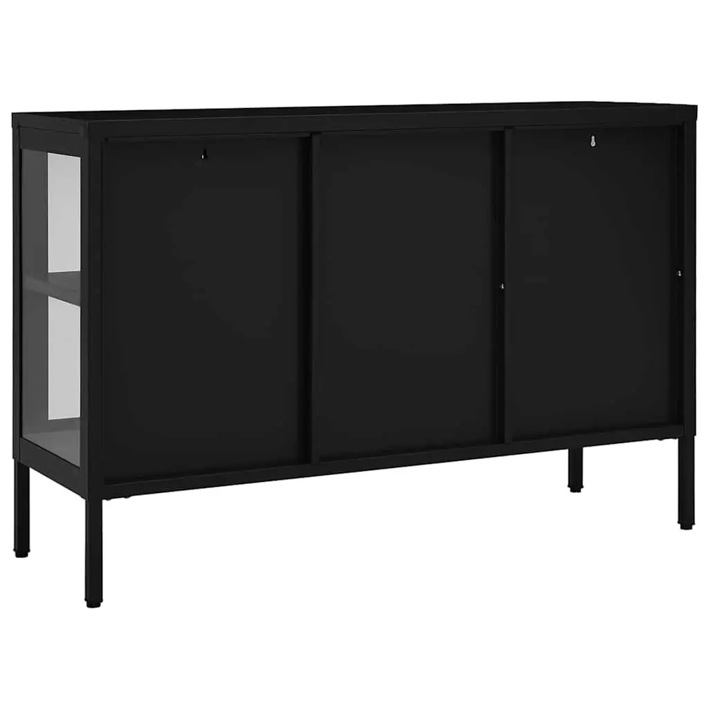 Sideboard Black Steel Frame Glass Door Storage Cabinet 105x35x70 cm