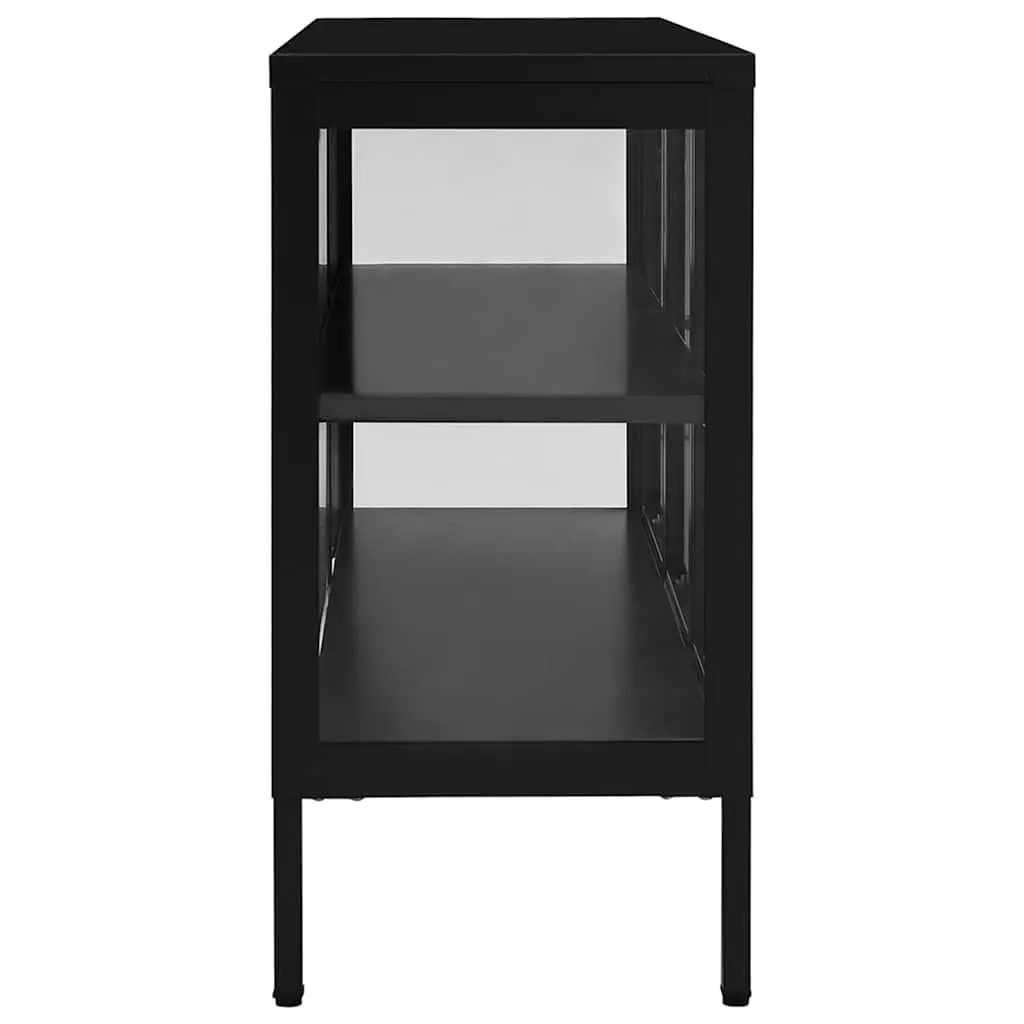 Sideboard Black Steel Frame Glass Door Storage Cabinet 105x35x70 cm