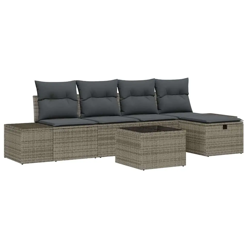 Modular Seating Outdoor Sofa Set 5 Piece Grey Poly Rattan Patio Garden Furniture
