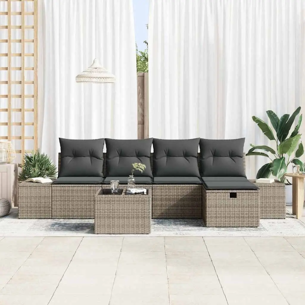 Modular Seating Outdoor Sofa Set 5 Piece Grey Poly Rattan Patio Garden Furniture