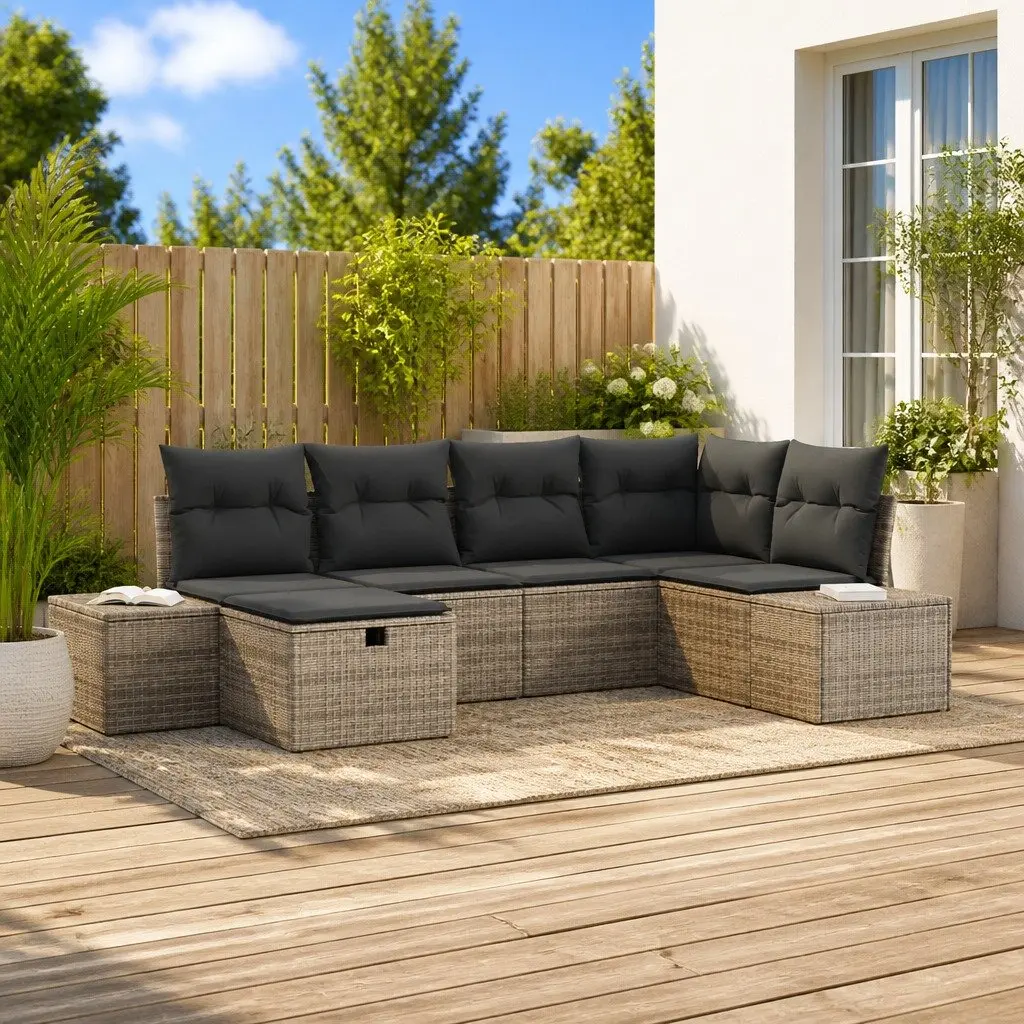 Modular Garden Sofa Set Grey 7 Piece Outdoor Seating Poly Rattan Furniture