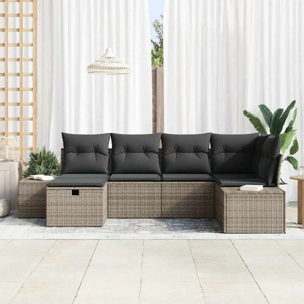 Modular Garden Sofa Set Grey 7 Piece Outdoor Seating Poly Rattan Furniture