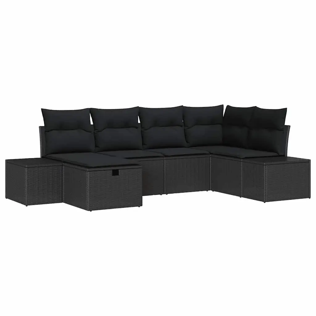 Modular Outdoor Sofa Set Black Poly Rattan 6 Piece Garden Patio Seating