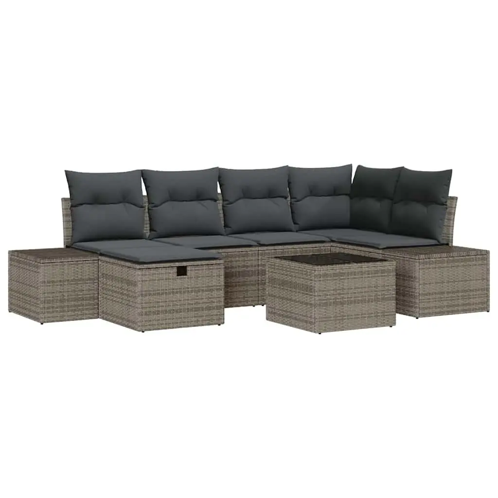 Outdoor Sofa Set Modular Garden Seating 7 Pieces Grey Poly Rattan with Cushions