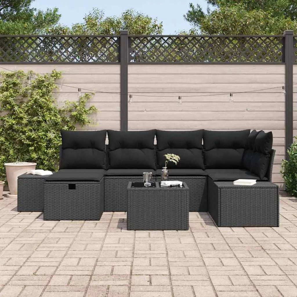 Modular Outdoor Garden Sofa Set Black Poly Rattan 6 Piece