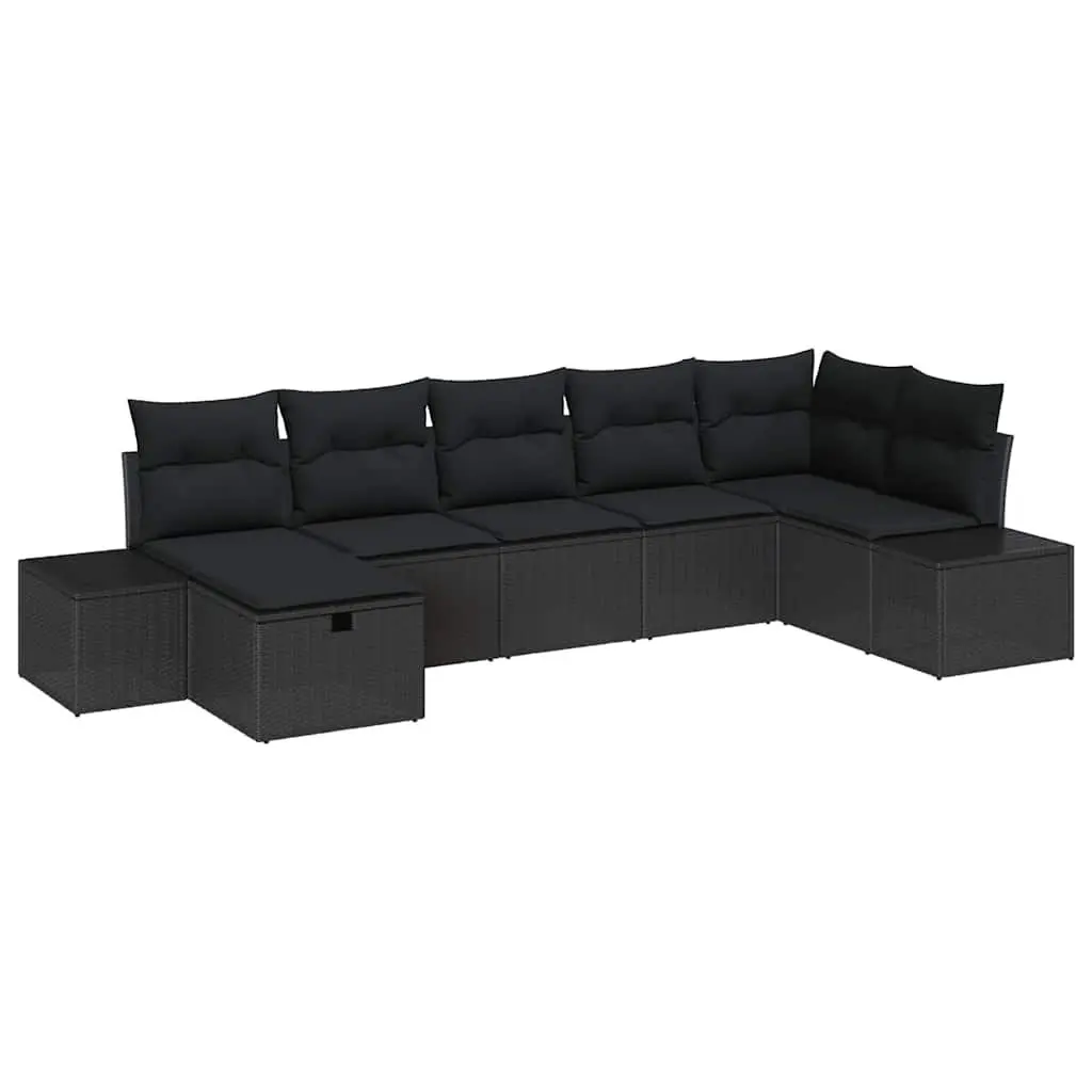 Outdoor Sofa Set 7 Pcs Poly Rattan Modular Garden Patio Seating Black Cushions