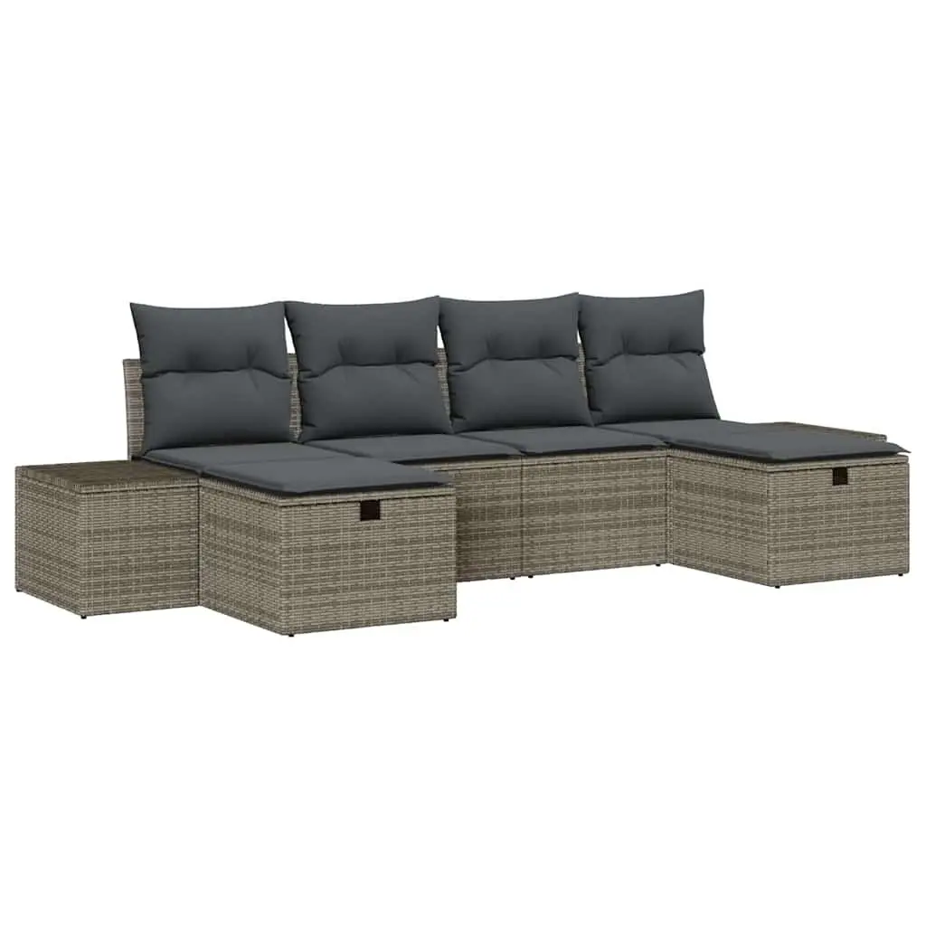 Modular Outdoor Garden Sofa Set 6 Piece Grey Poly Rattan Furniture
