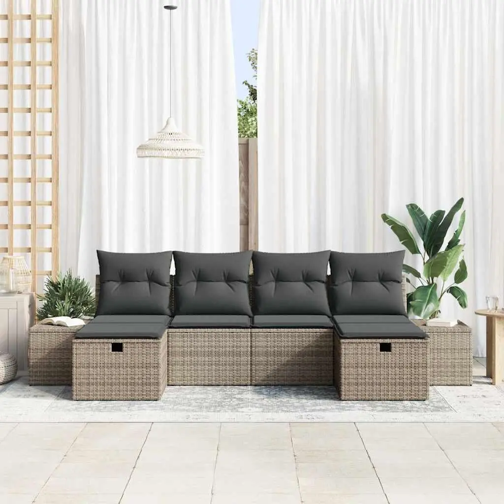 Modular Outdoor Garden Sofa Set 6 Piece Grey Poly Rattan Furniture
