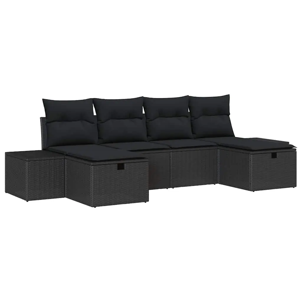 Modular Garden Sofa Set 6 Piece Contemporary Black Poly Rattan Outdoor Seating for Patio and Terrace