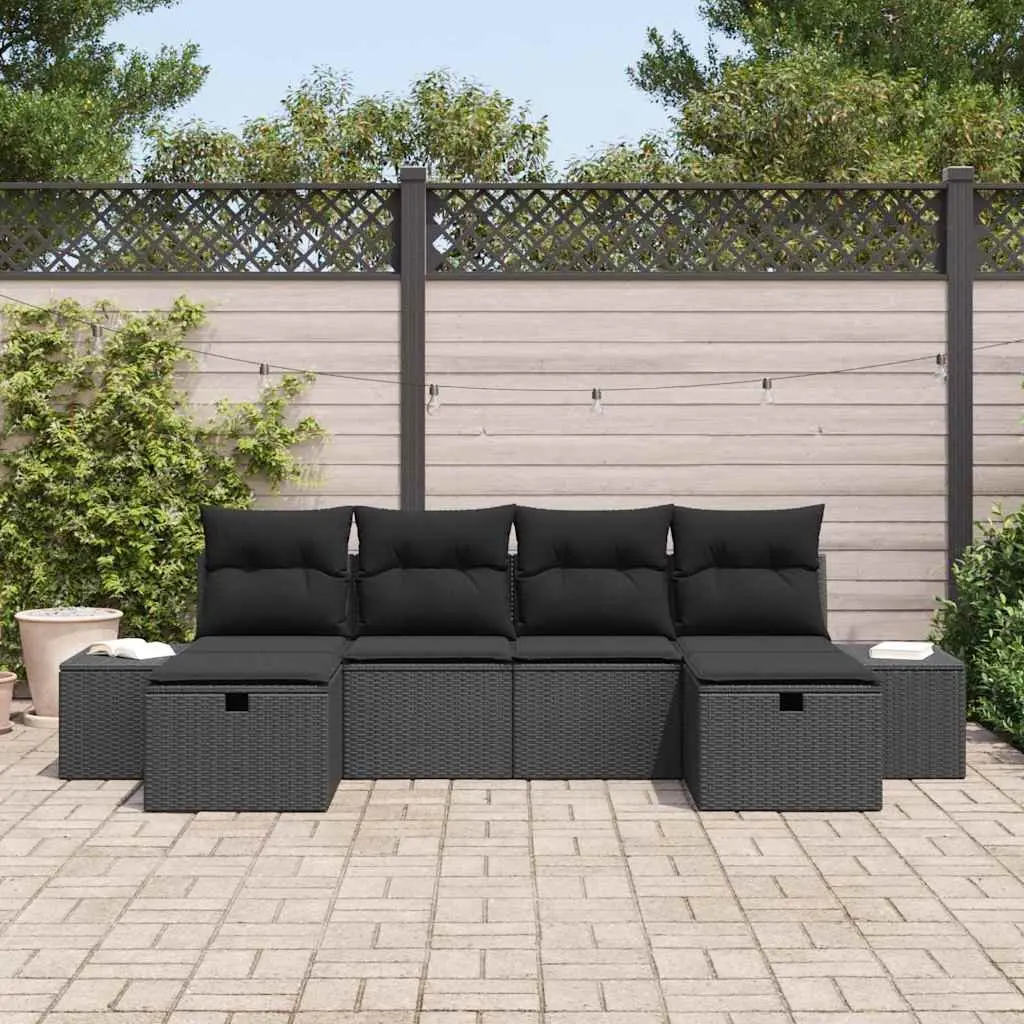 Modular Garden Sofa Set 6 Piece Contemporary Black Poly Rattan Outdoor Seating for Patio and Terrace