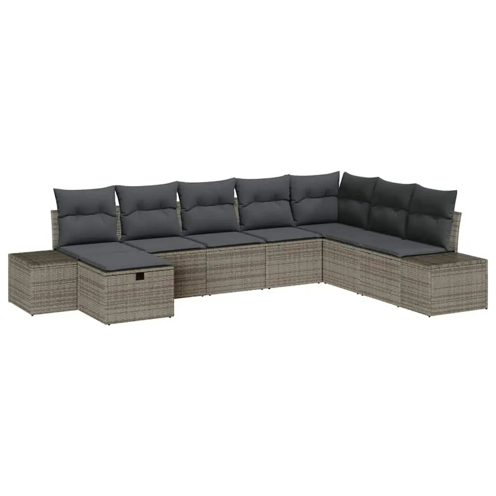 Modular Garden Sofa Set Grey 8 Pieces Rattan Seating with Cushions