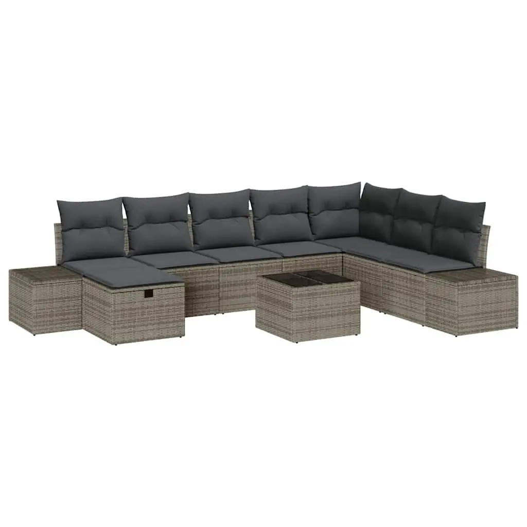 Modular Outdoor Garden Sofa Set 9 Pcs Grey Poly Rattan with Cushions