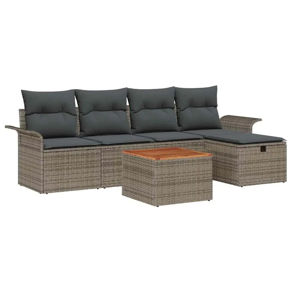 Outdoor Garden Sofa Set Grey Poly Rattan 6 Pieces with Cushions