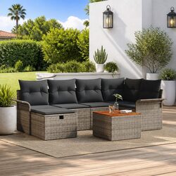 Garden Sofa Set 7 pcs Outdoor Furniture Grey Poly Rattan Modular Sectional with