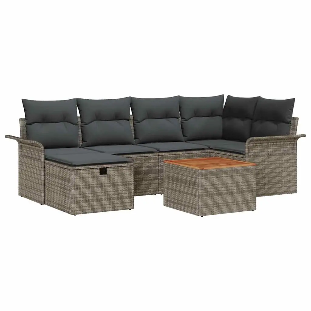 Garden Sofa Set 7 pcs Outdoor Furniture Grey Poly Rattan Modular Sectional with