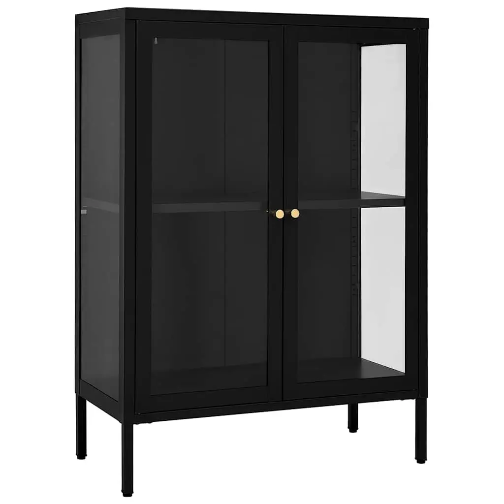 Sideboard Black Glass Door Storage Cabinet Adjustable Shelving Unit 75W x 35D x 105H cm