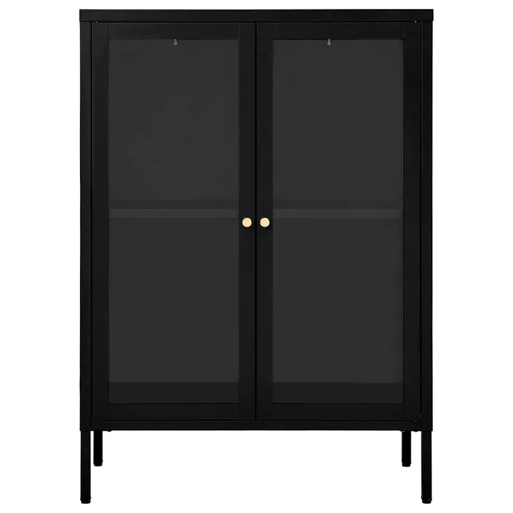 Sideboard Black Glass Door Storage Cabinet Adjustable Shelving Unit 75W x 35D x 105H cm