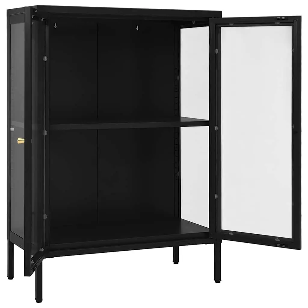 Sideboard Black Glass Door Storage Cabinet Adjustable Shelving Unit 75W x 35D x 105H cm