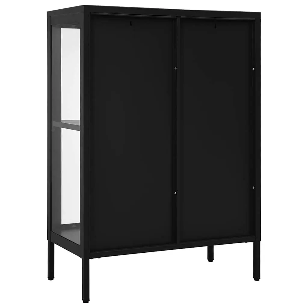 Sideboard Black Glass Door Storage Cabinet Adjustable Shelving Unit 75W x 35D x 105H cm