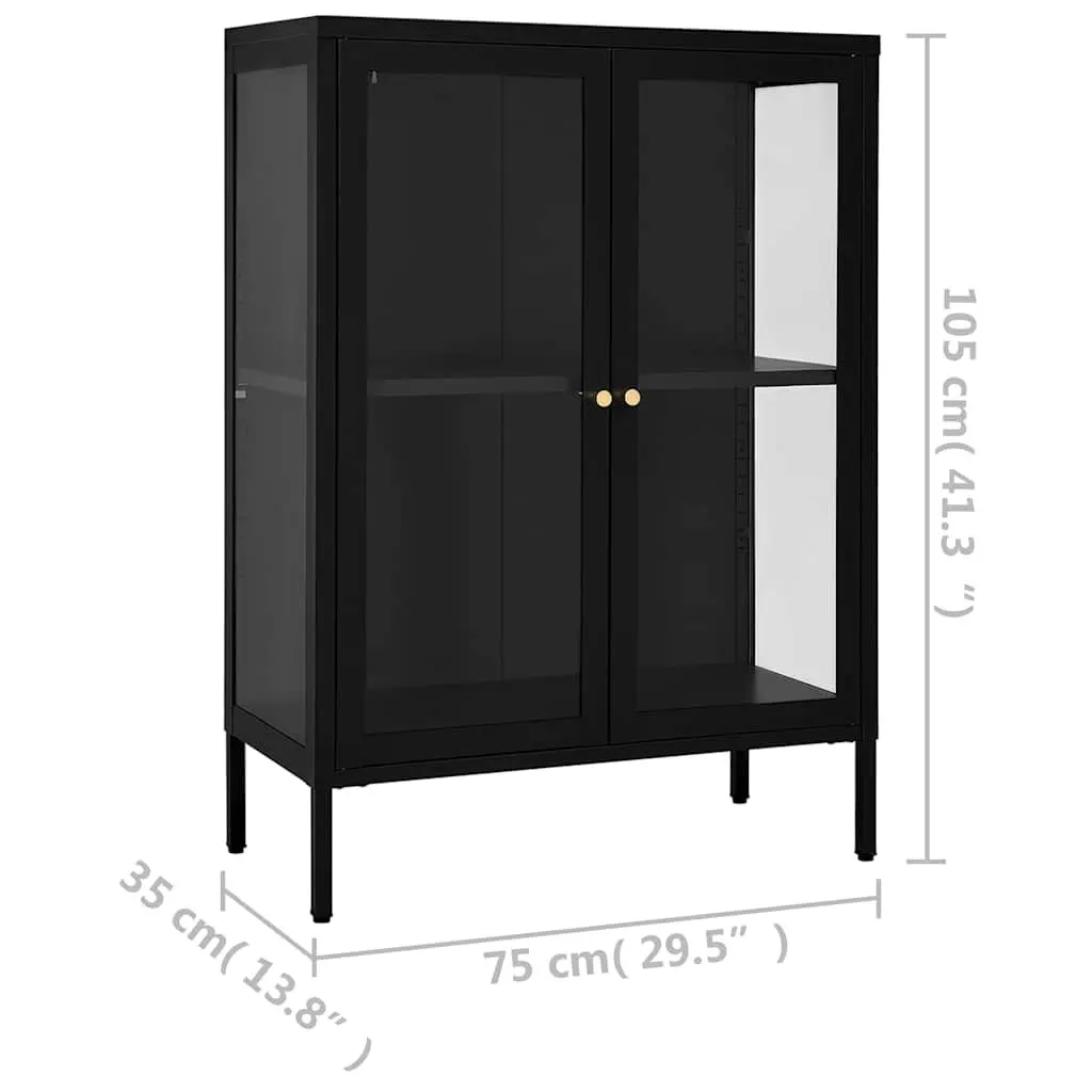 Sideboard Black Glass Door Storage Cabinet Adjustable Shelving Unit 75W x 35D x 105H cm