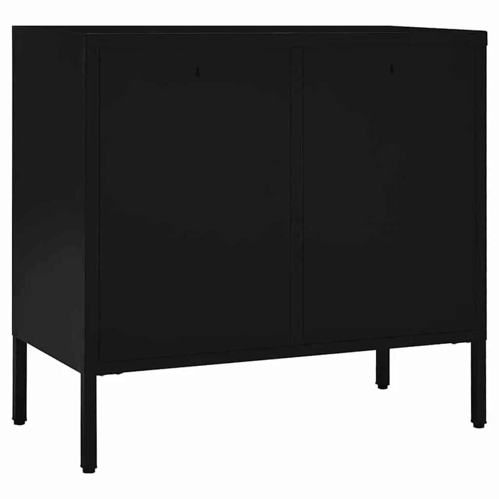Sideboard Black Storage Cabinet Steel Glass 75x35x70 cm Adjustable Shelf Drawers