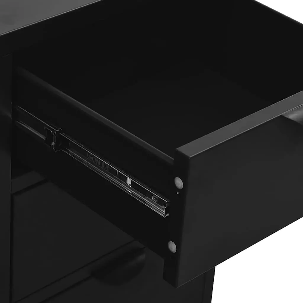 Sideboard Black Storage Cabinet Steel Glass 75x35x70 cm Adjustable Shelf Drawers