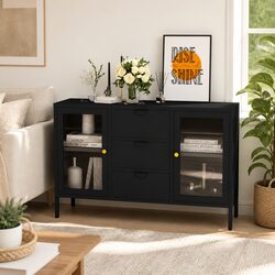 User-Friendly Black Sideboard 105x35x70 cm with Storage Drawers