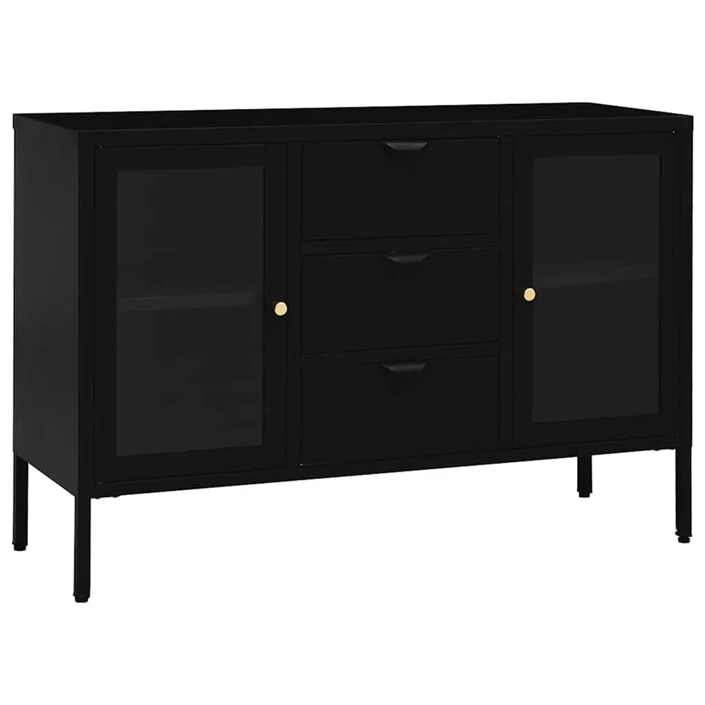 Sideboard Black Steel Frame Tempered Glass 105x35x70 cm