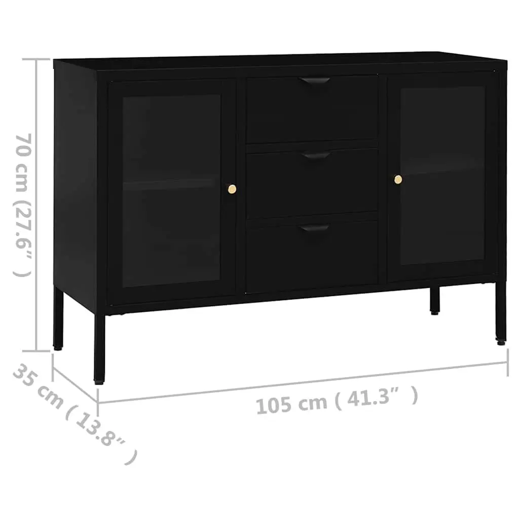 Sideboard Black Steel Frame Tempered Glass 105x35x70 cm