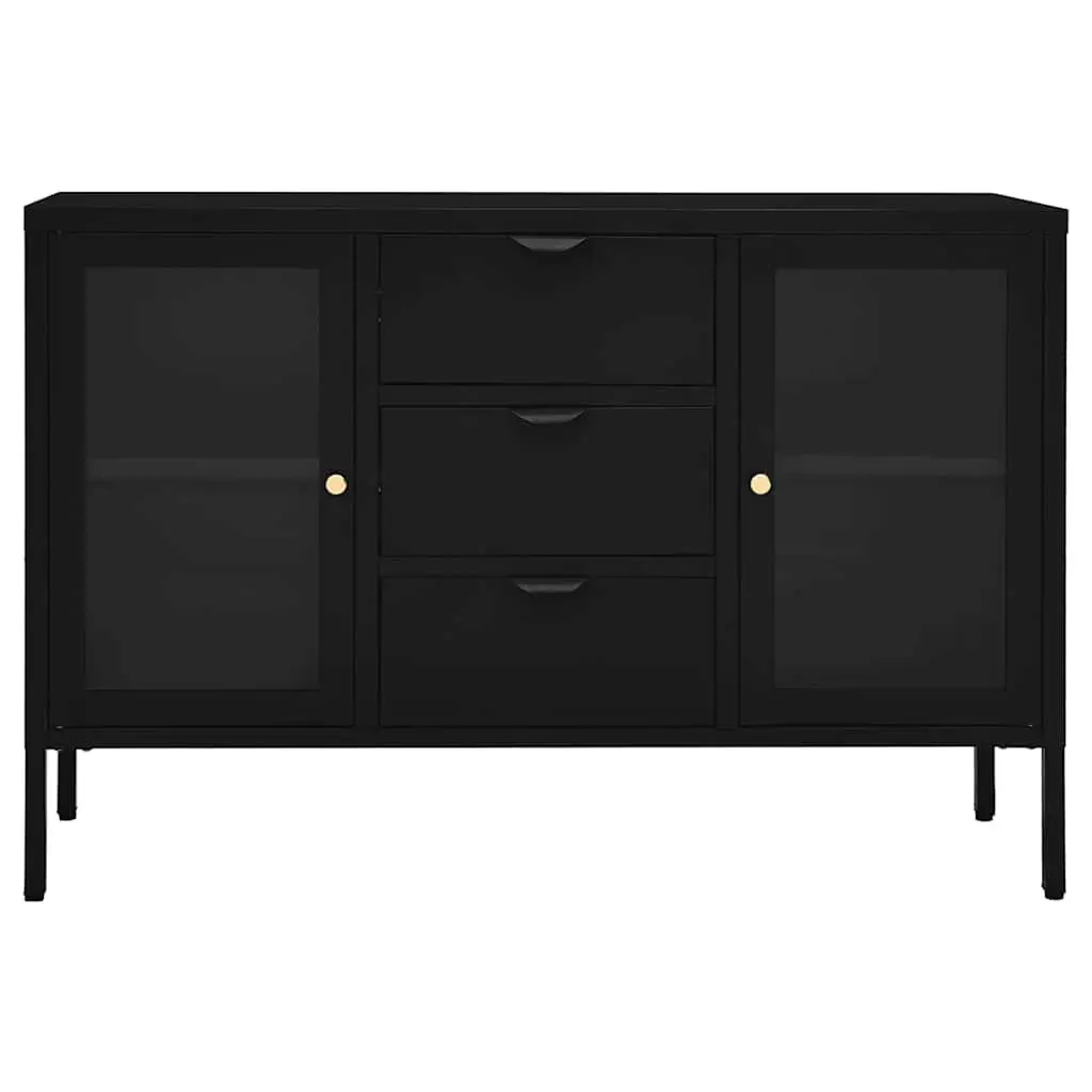 Sideboard Black Steel Frame Tempered Glass 105x35x70 cm