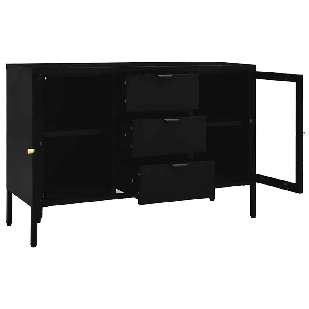 Sideboard Black Steel Frame Tempered Glass 105x35x70 cm