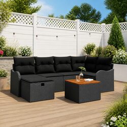 Outdoor Garden Sofa Set 7 Piece Modular Lounge Furniture Black Poly Rattan Seat